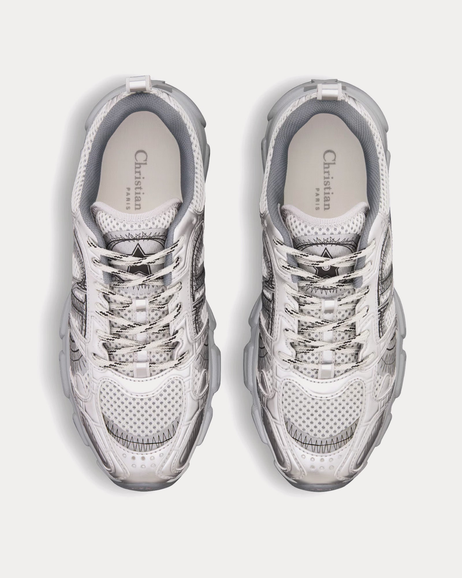 Dior Chrono Gray Mesh with Silver-Tone Laminated Leather-Effect Panels Low Top Sneakers - 2