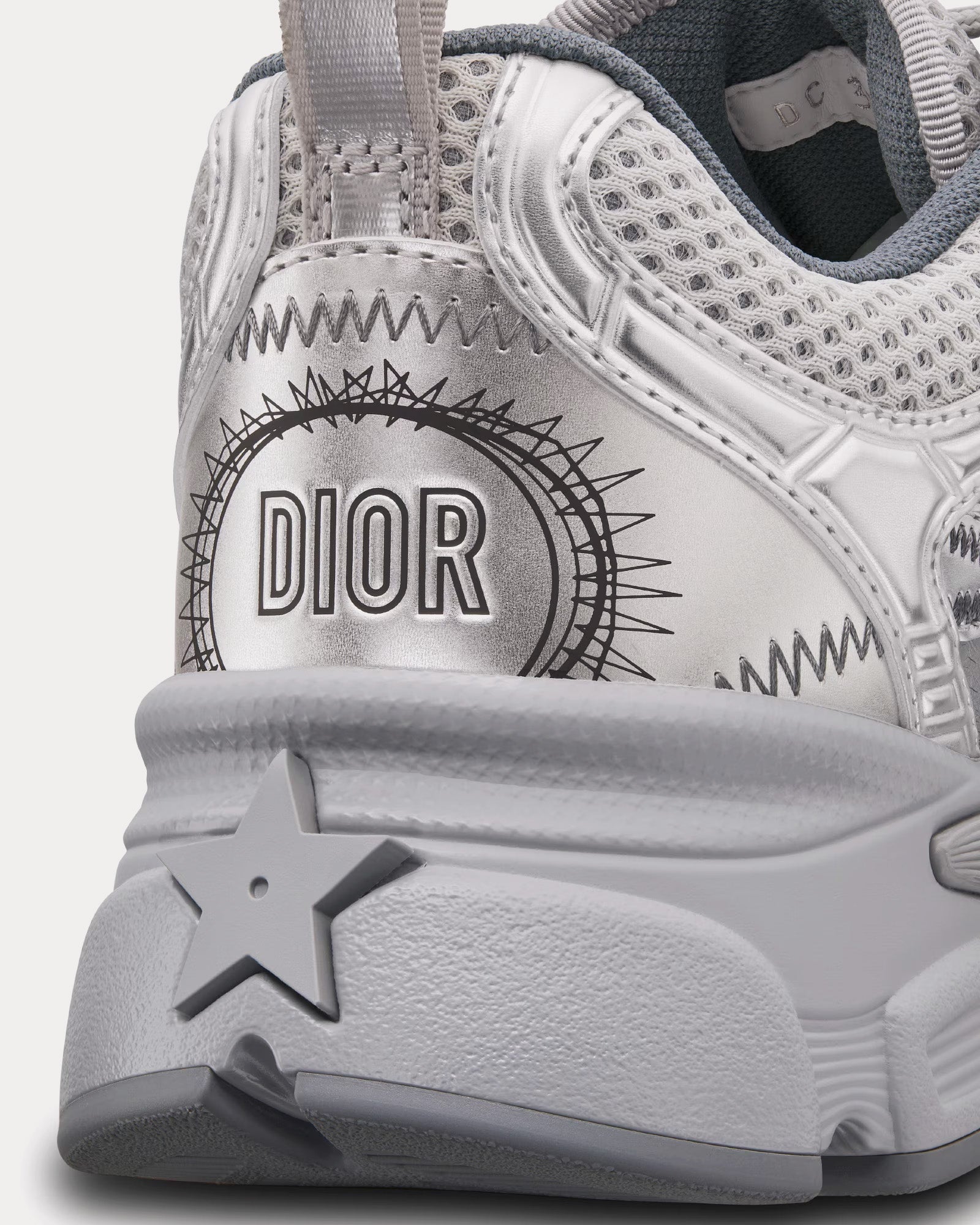 Dior Chrono Gray Mesh with Silver-Tone Laminated Leather-Effect Panels Low Top Sneakers - 3