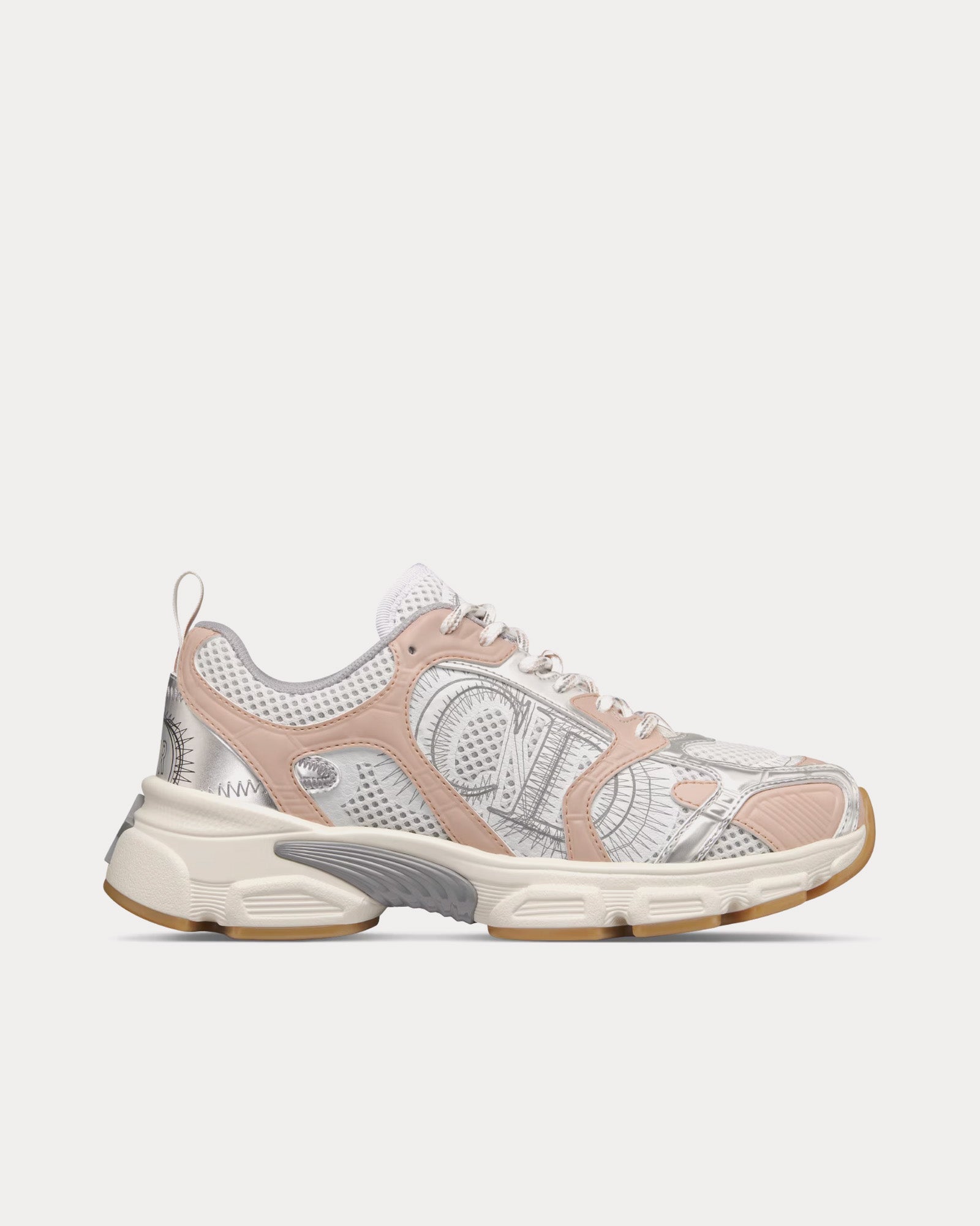 Dior Chrono White Mesh with Nude and Silver-Tone Laminated Leather-Effect Panels Low Top Sneakers - 1