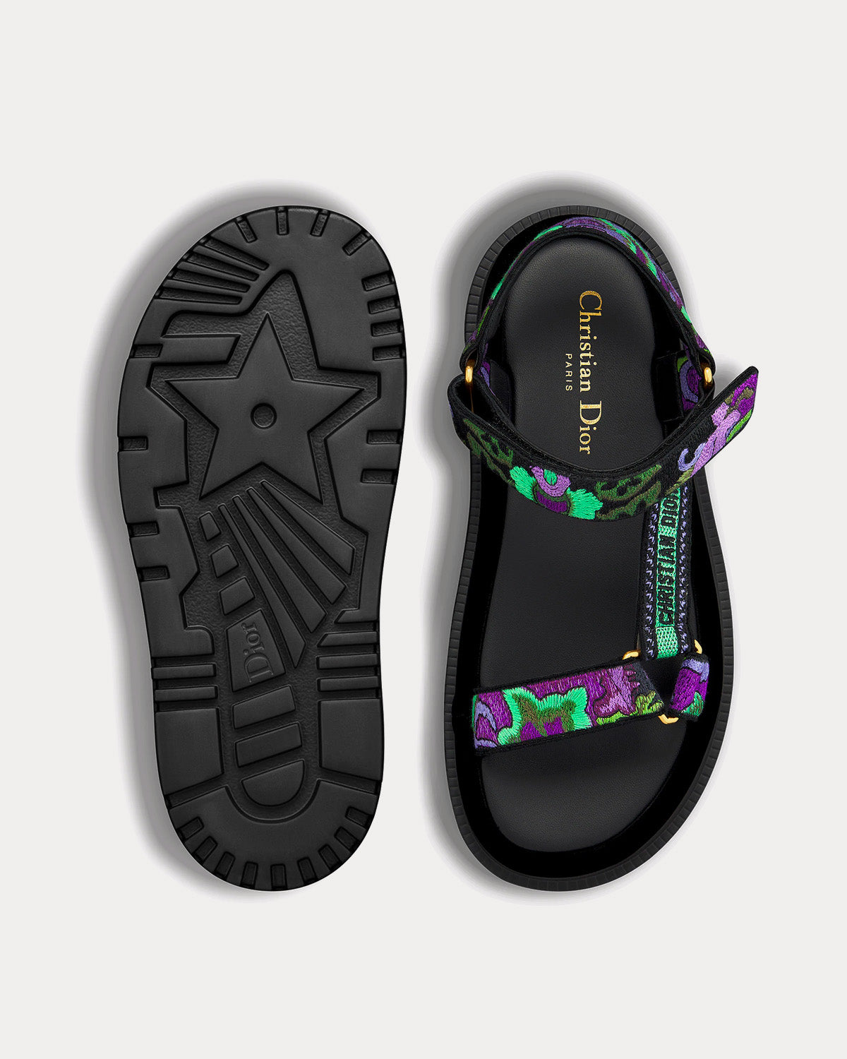 Dior D-Wave Multicolor Dior Indian Purple Embroidered Cotton Sandals - 2