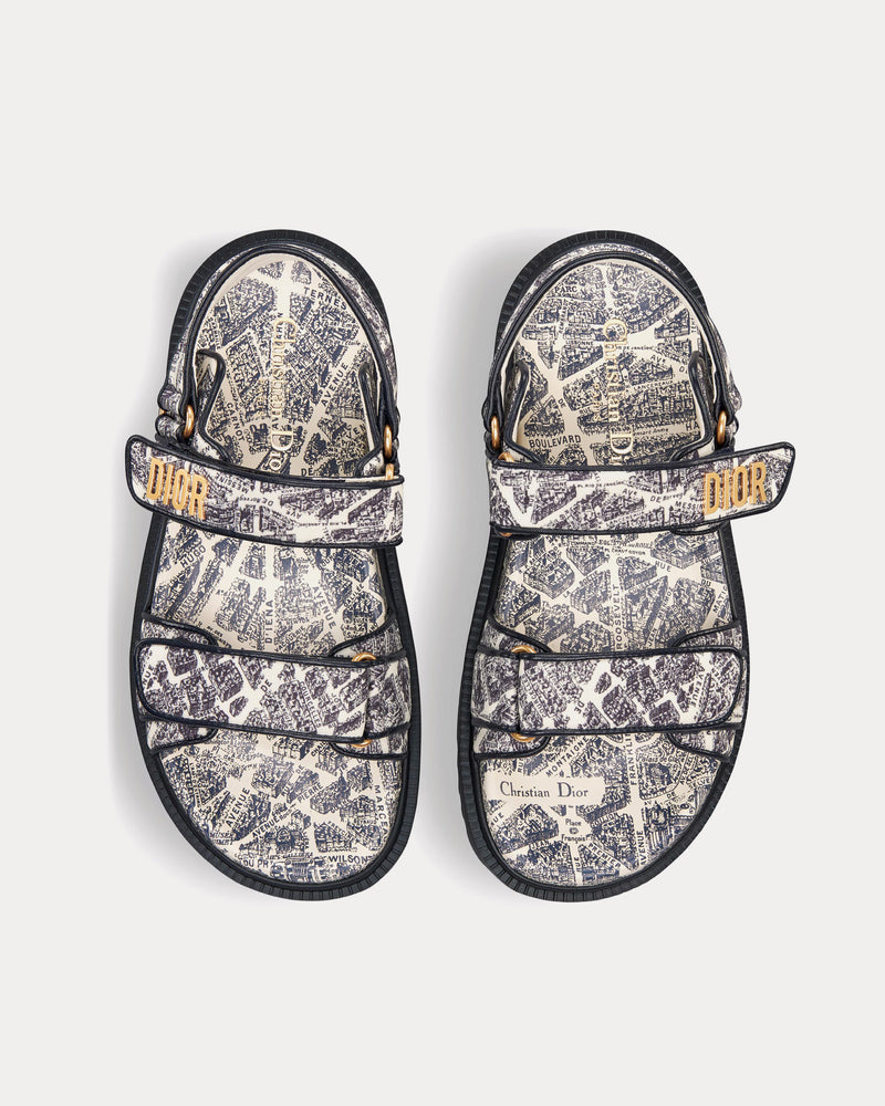 Dior Dioract White and Navy Blue Technical Fabric with Plan de Paris Print Sandals - 2