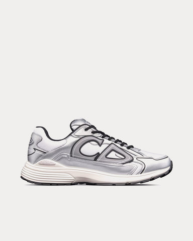 Dior B30 White Mesh and Silver-Tone Metallic Calfskin Low Top Sneakers