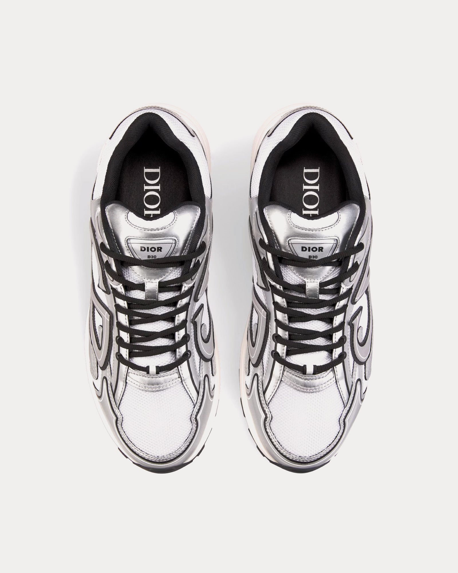 Dior B30 White Mesh and Silver-Tone Metallic Calfskin Low Top Sneakers - 2