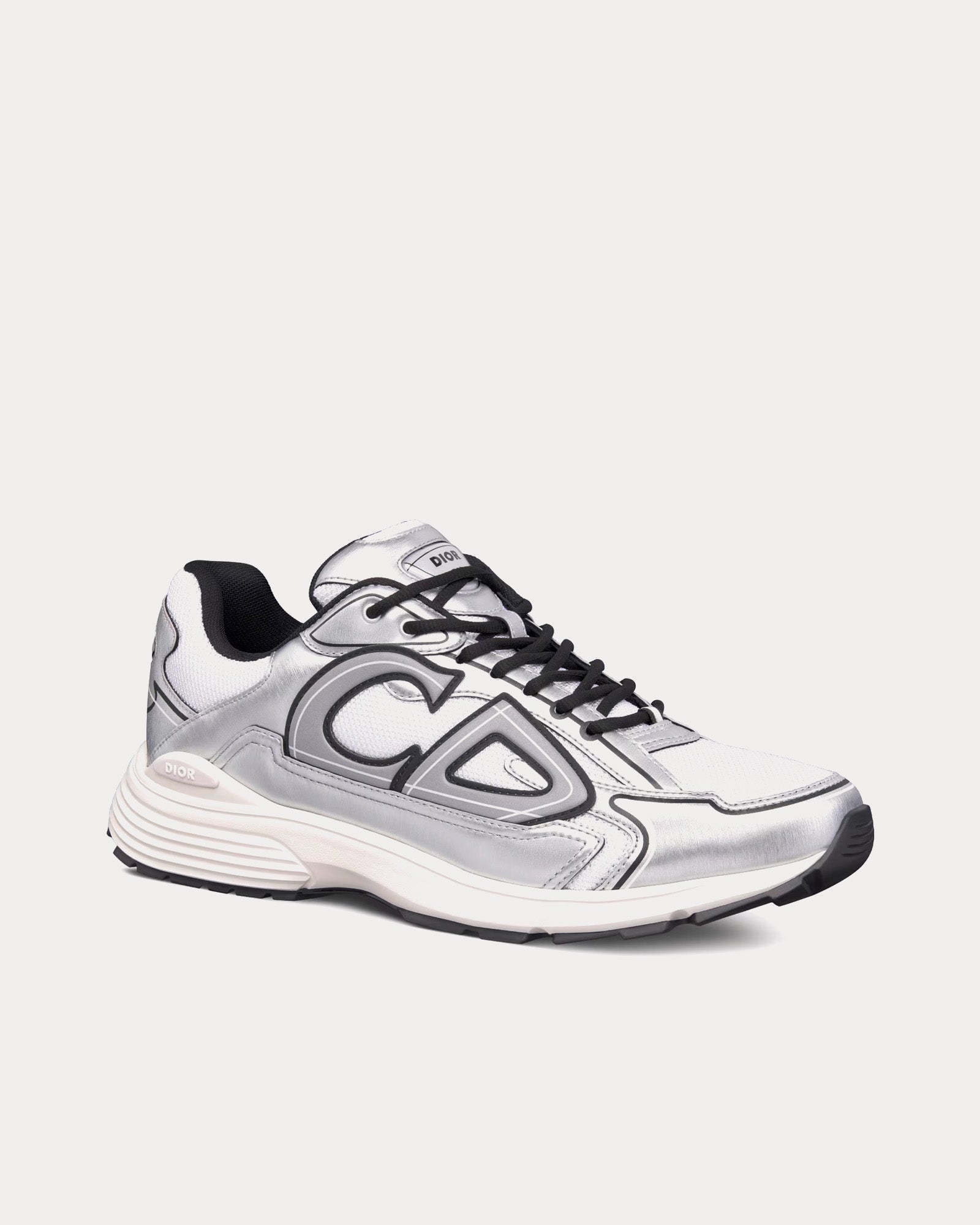 Dior B30 White Mesh and Silver-Tone Metallic Calfskin Low Top Sneakers - 3