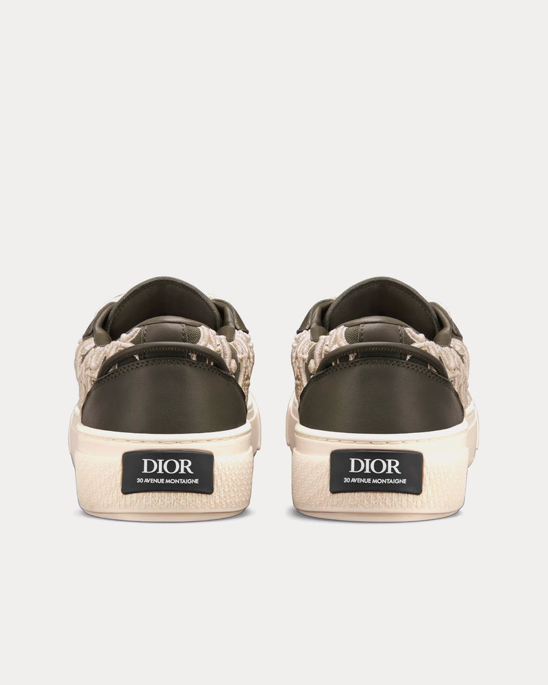 Dior B33 Khaki Smooth Calfskin and Cream Dior Oblique Raised Embroidery Low Top Sneakers - 3