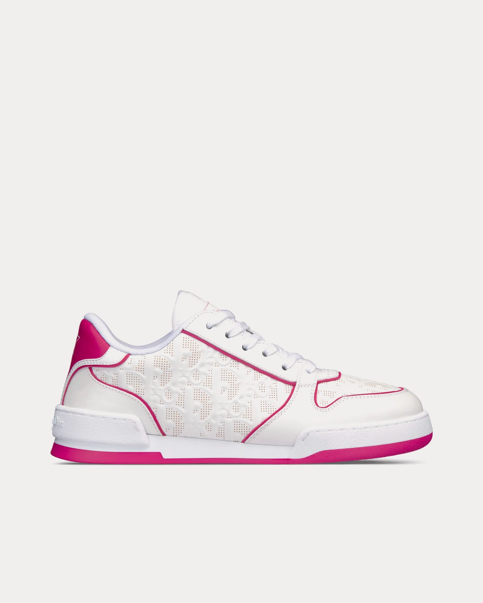 Dior Dior One White and Fuchsia Dior Oblique Perforated Calfskin Low Top Sneakers - 1