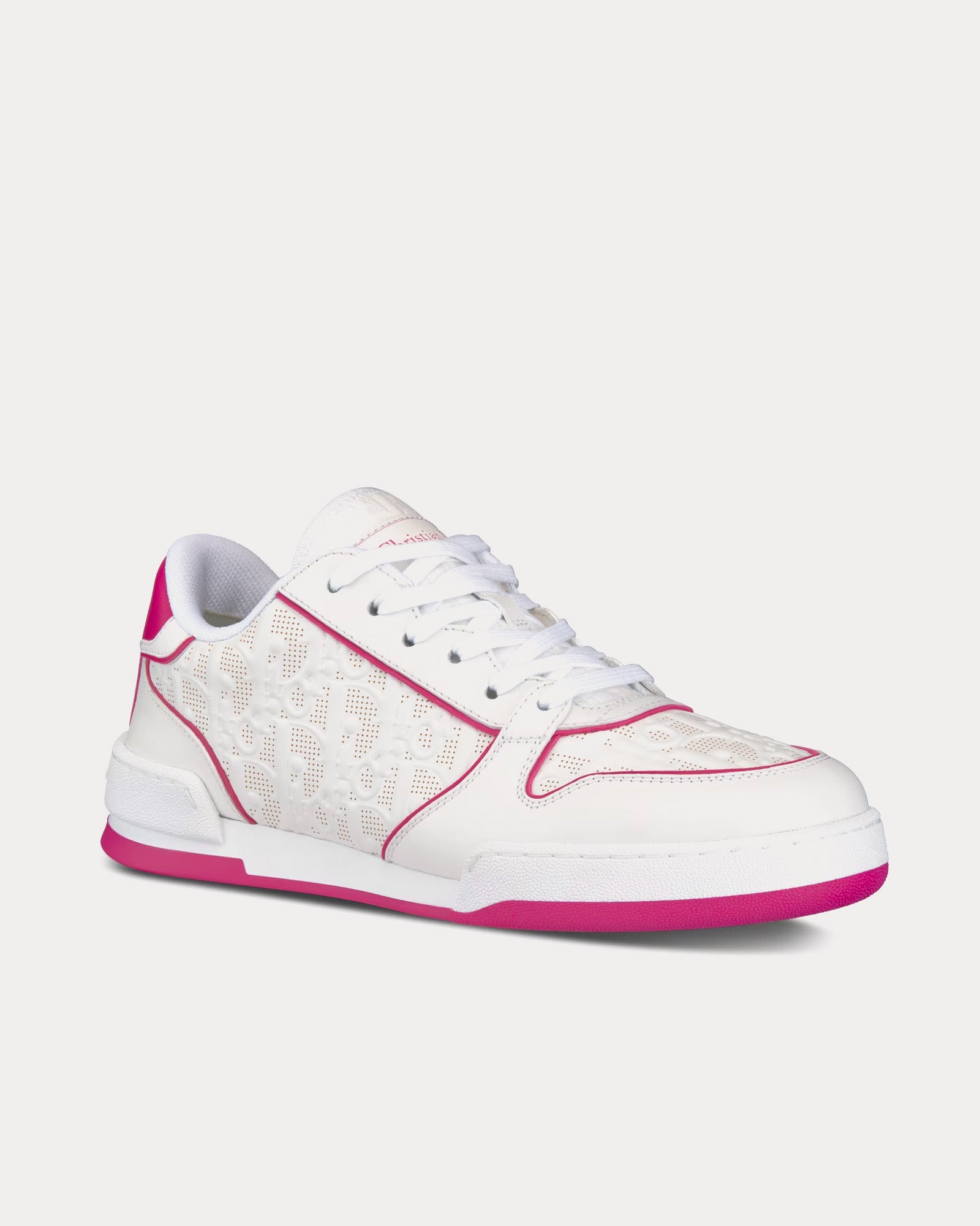 Dior Dior One White and Fuchsia Dior Oblique Perforated Calfskin Low Top Sneakers - 3