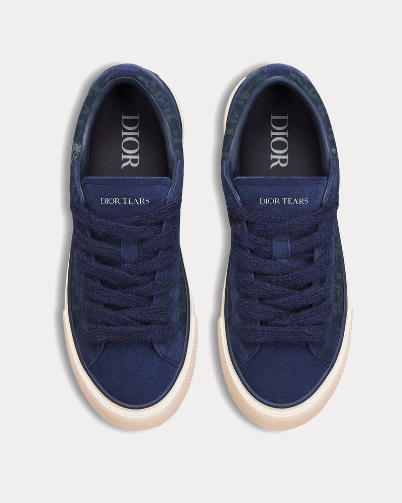 Dior x Denim Tears Dior Tears B33 Blue Dior Oblique Denim and Peace Sign Dior Tears and Navy Blue Suede Low Top Sneakers - 2