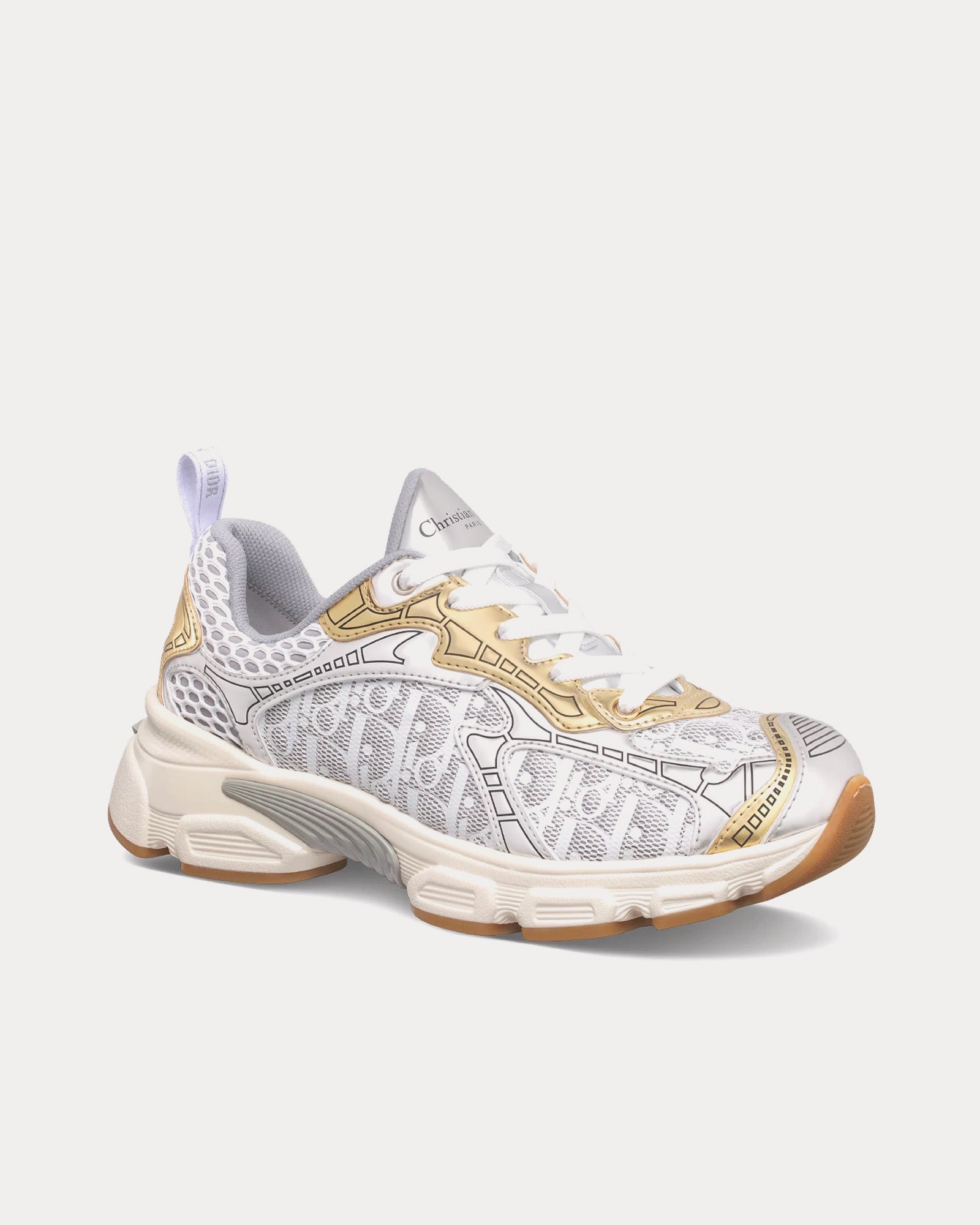 Dior Dior Vibe White Mesh Printed with Dior Oblique Motif and Gold and Silver-Tone Laminated Leather-Effect Panels Low Top Sneakers - 3