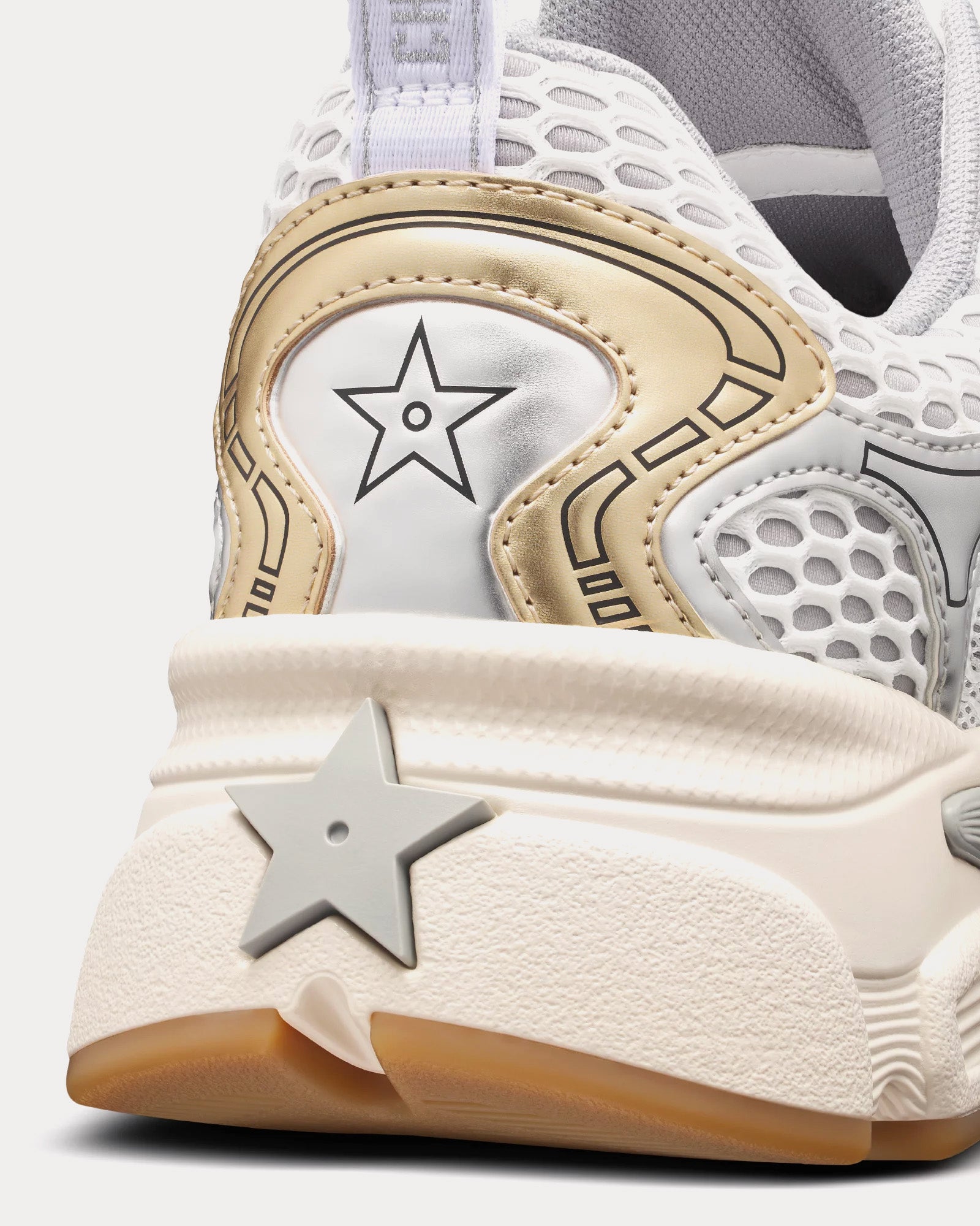 Dior Dior Vibe White Mesh Printed with Dior Oblique Motif and Gold and Silver-Tone Laminated Leather-Effect Panels Low Top Sneakers - 4