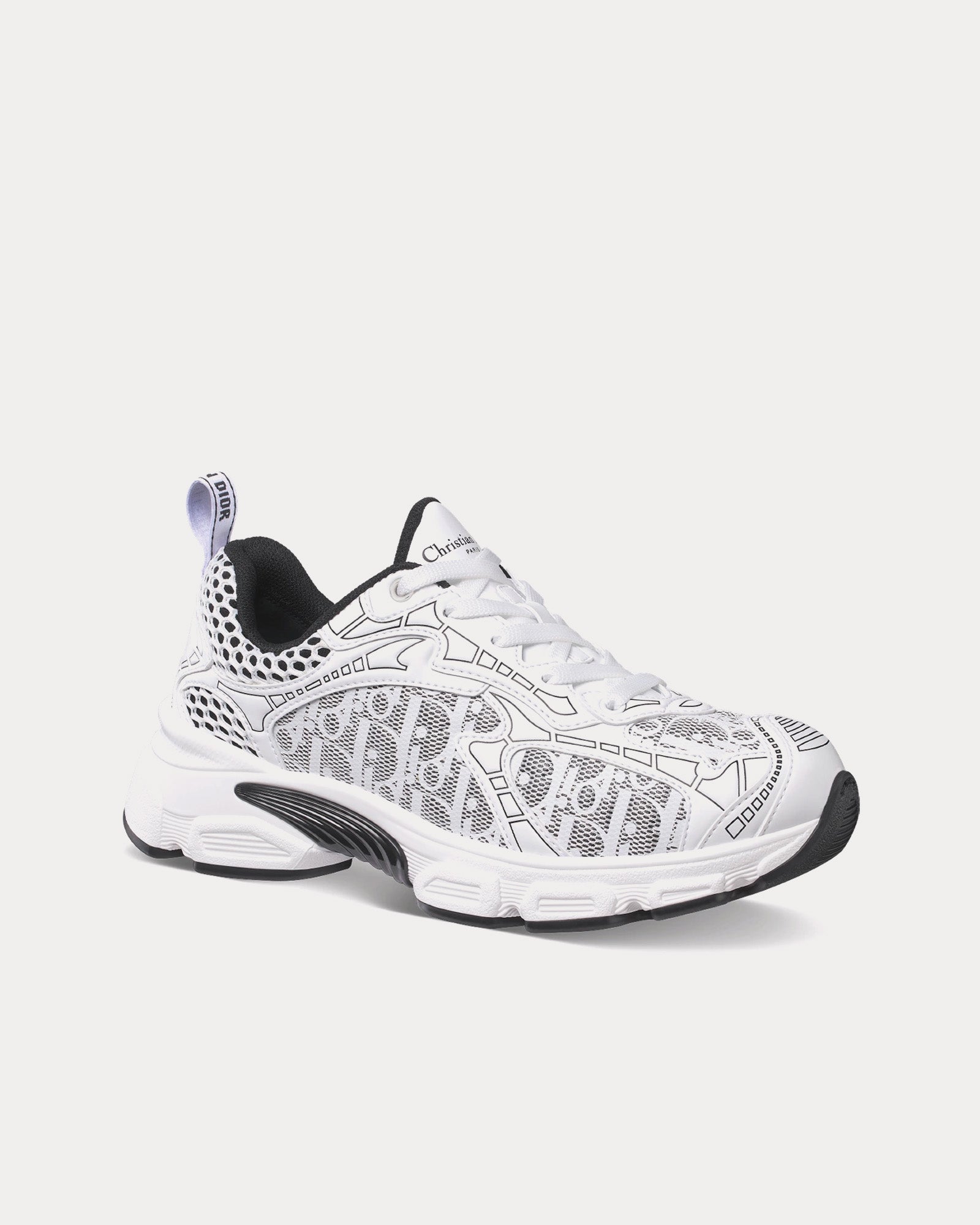 Dior Dior Vibe White Mesh Printed with Dior Oblique Motif and White and Black Leather-Effect Panels Low Top Sneakers - 3