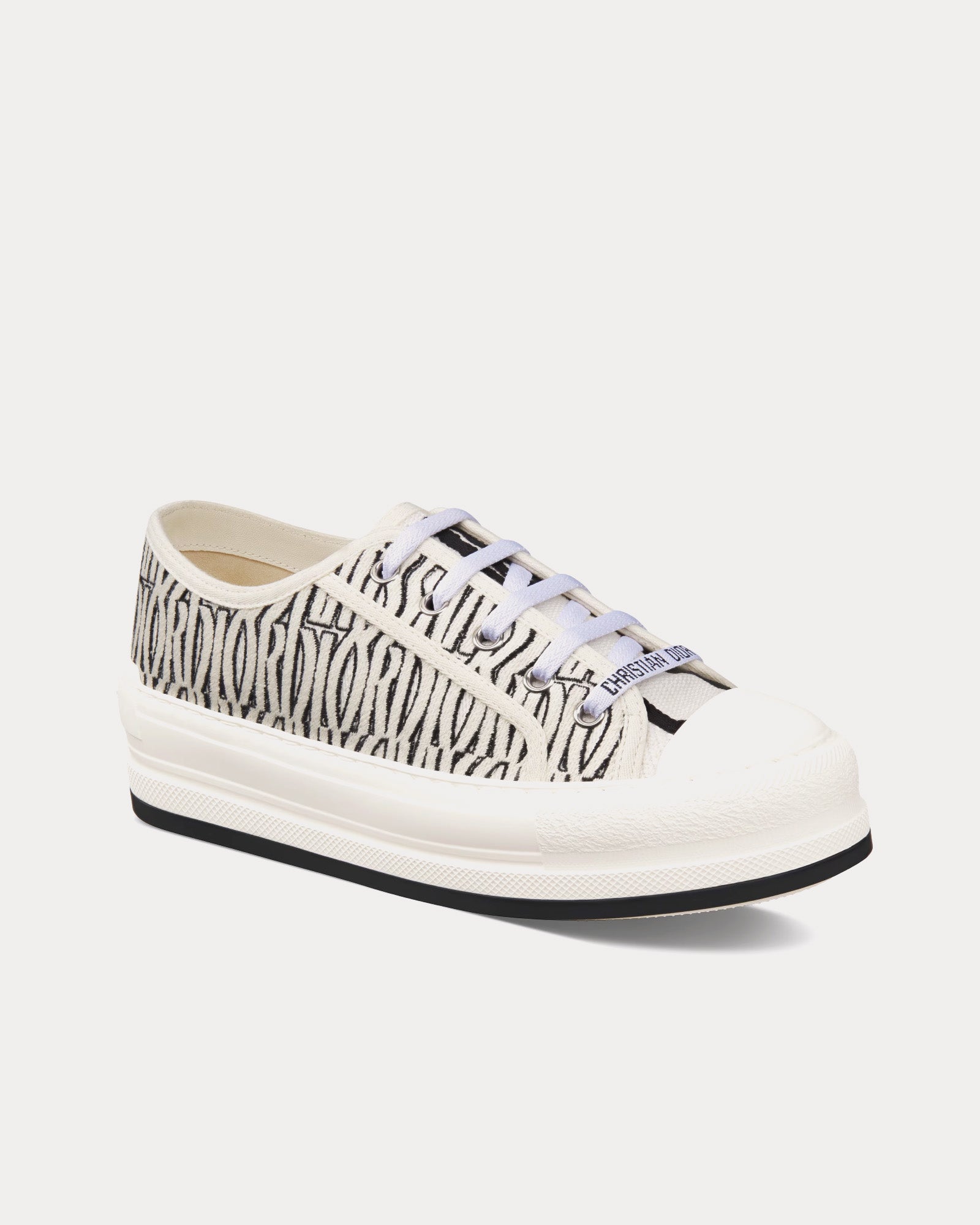 Dior Walk'n'Dior Platform Embroidered Cotton with White and Black Miss Dior Allover Motif Low Top Sneakers - 3