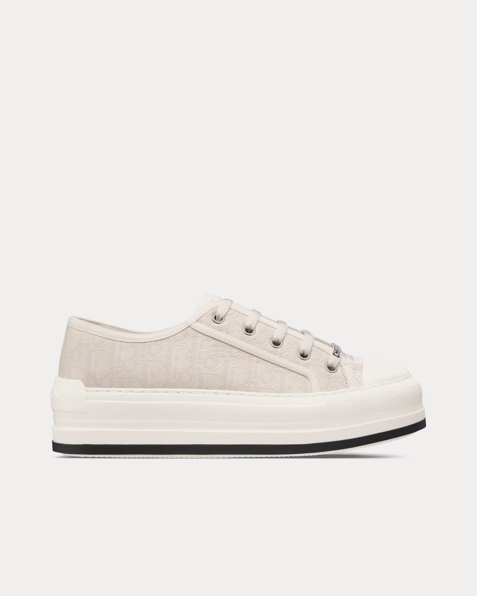 Dior Walk'n'Dior Platform White Calfskin Textured with Dior Oblique Motif and Embroidered Cotton Low Top Sneakers - 1