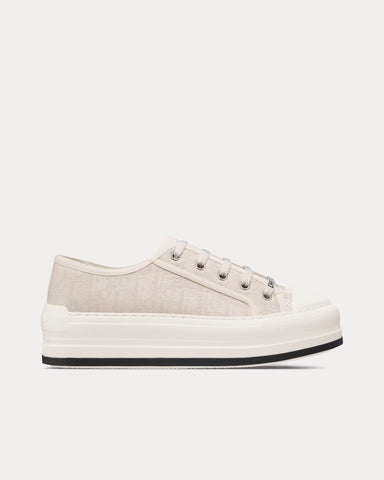 Dior Walk'n'Dior Platform White Calfskin Textured with Dior Oblique Motif and Embroidered Cotton Low Top Sneakers