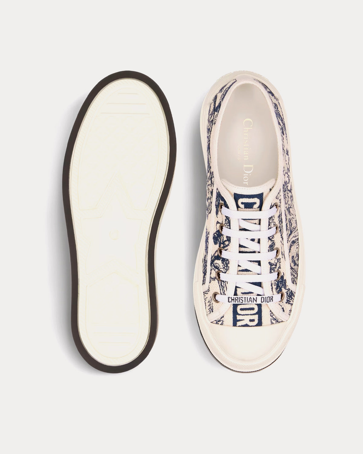 Dior Walk'n'Dior Platform White Embroidered Cotton with Blue Toile de Jouy Motif Low Top Sneakers - 2