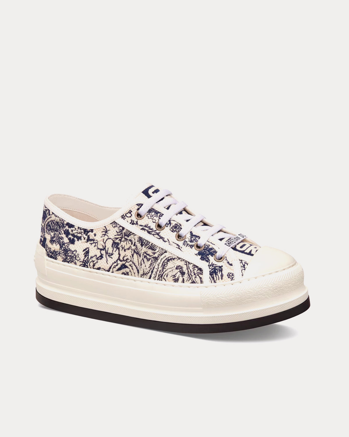 Dior Walk'n'Dior Platform White Embroidered Cotton with Blue Toile de Jouy Motif Low Top Sneakers - 3