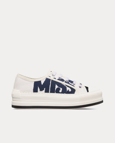 Dior Walk'n'Dior Platform White and Deep Blue Embroidered Cotton Low Top Sneakers