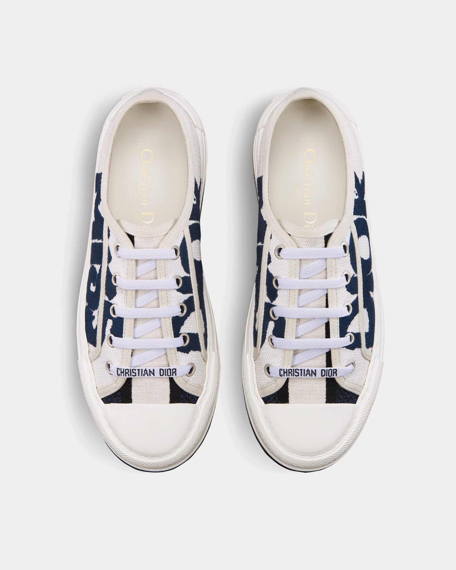 Dior Walk'n'Dior Platform White and Deep Blue Embroidered Cotton Low Top Sneakers - 2