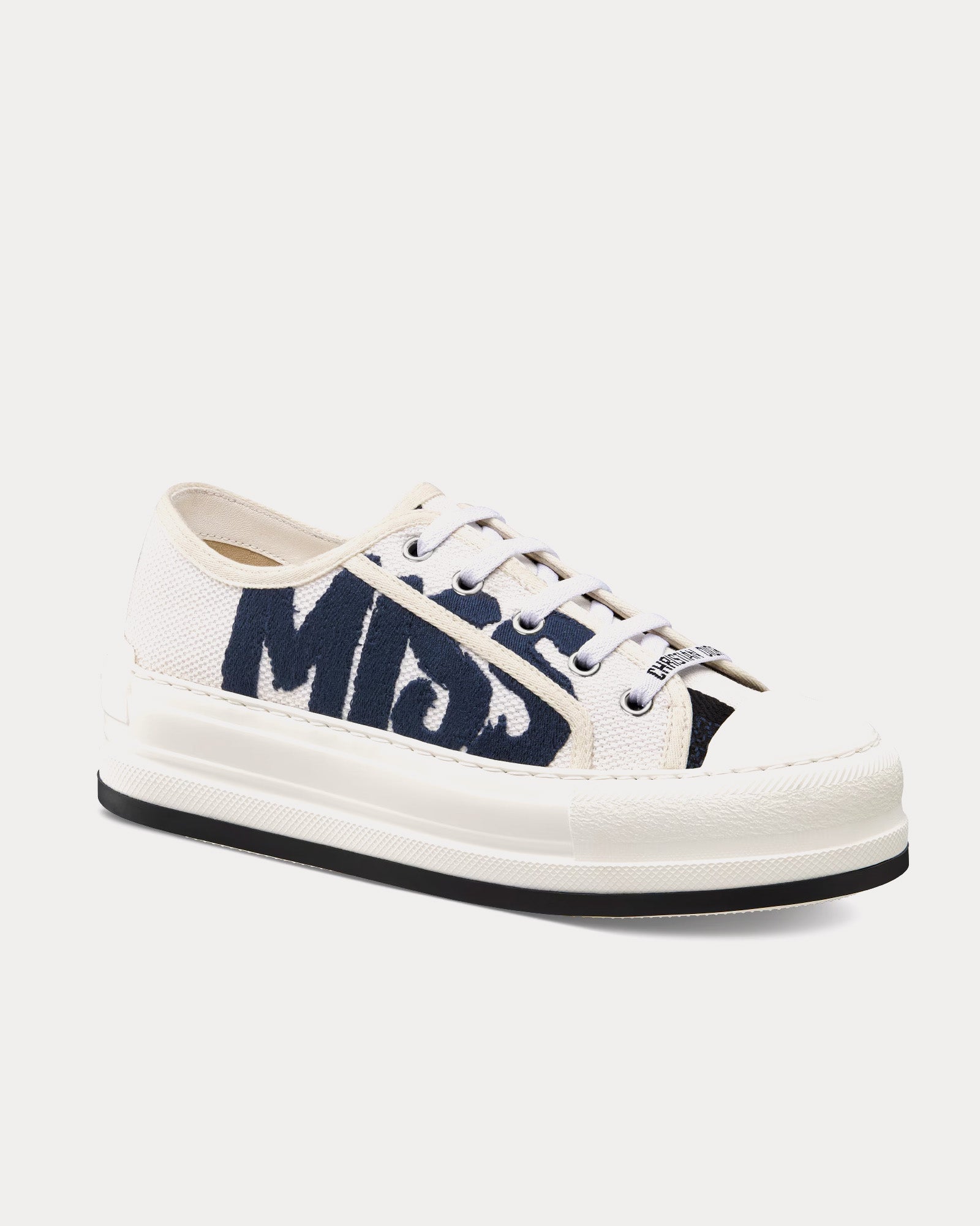 Dior Walk'n'Dior Platform White and Deep Blue Embroidered Cotton Low Top Sneakers - 3