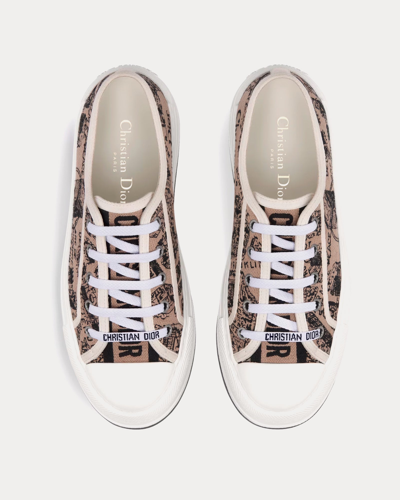 Dior Walk'n'Dior Platform Beige and Black Cotton Embroidered with Plan de Paris Motif Low Top Sneakers - 2