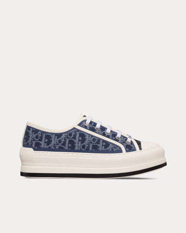 Dior Walk'n'Dior Platform Blue Stonewashed-Effect Cotton Denim Embroidered with Dior Oblique Motif Low Top Sneakers