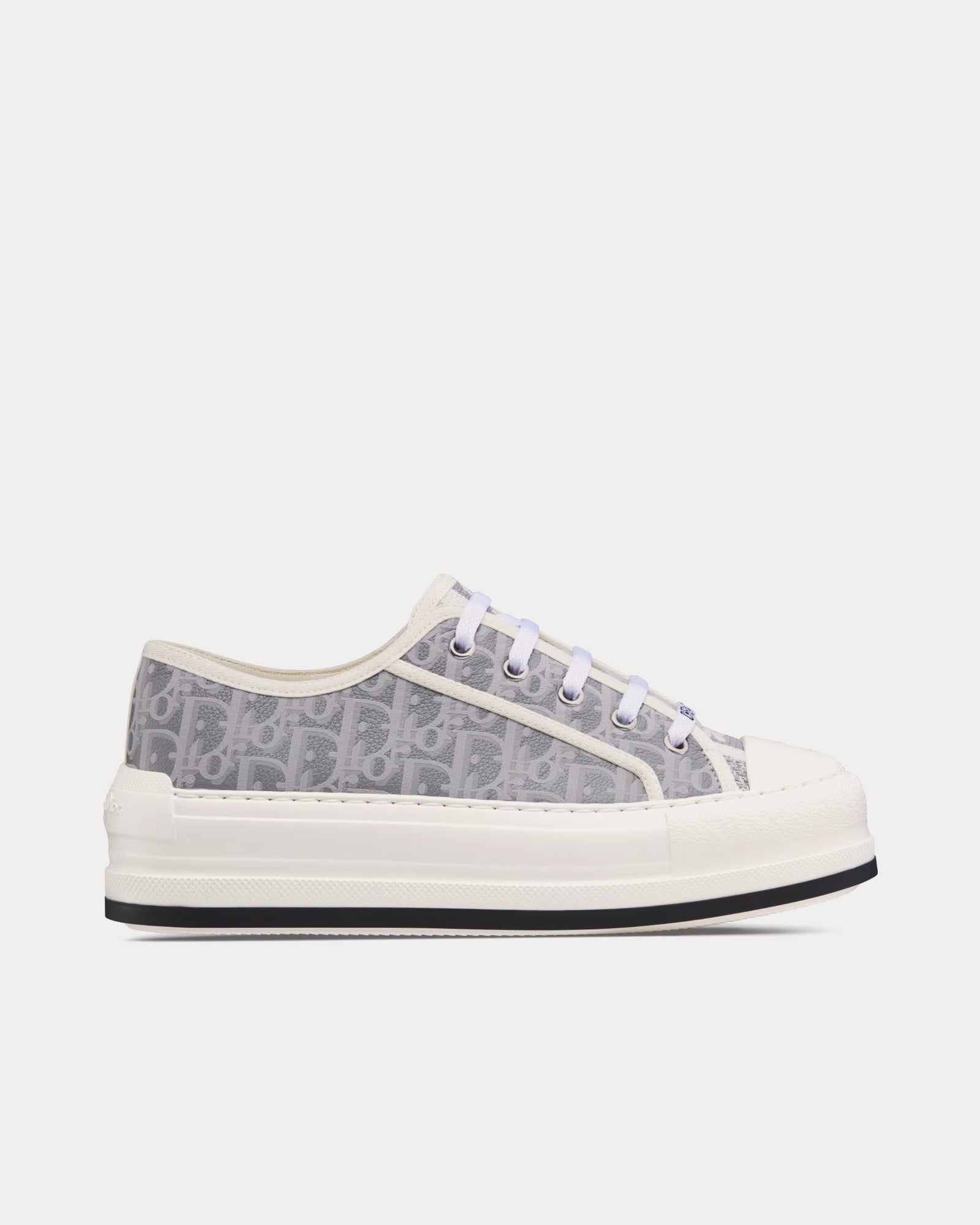 Dior Walk'n'Dior Platform Gray Calfskin Textured with Dior Oblique Motif and Embroidered Cotton Low Top Sneakers - 1