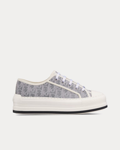 Dior Walk'n'Dior Platform Gray Calfskin Textured with Dior Oblique Motif and Embroidered Cotton Low Top Sneakers