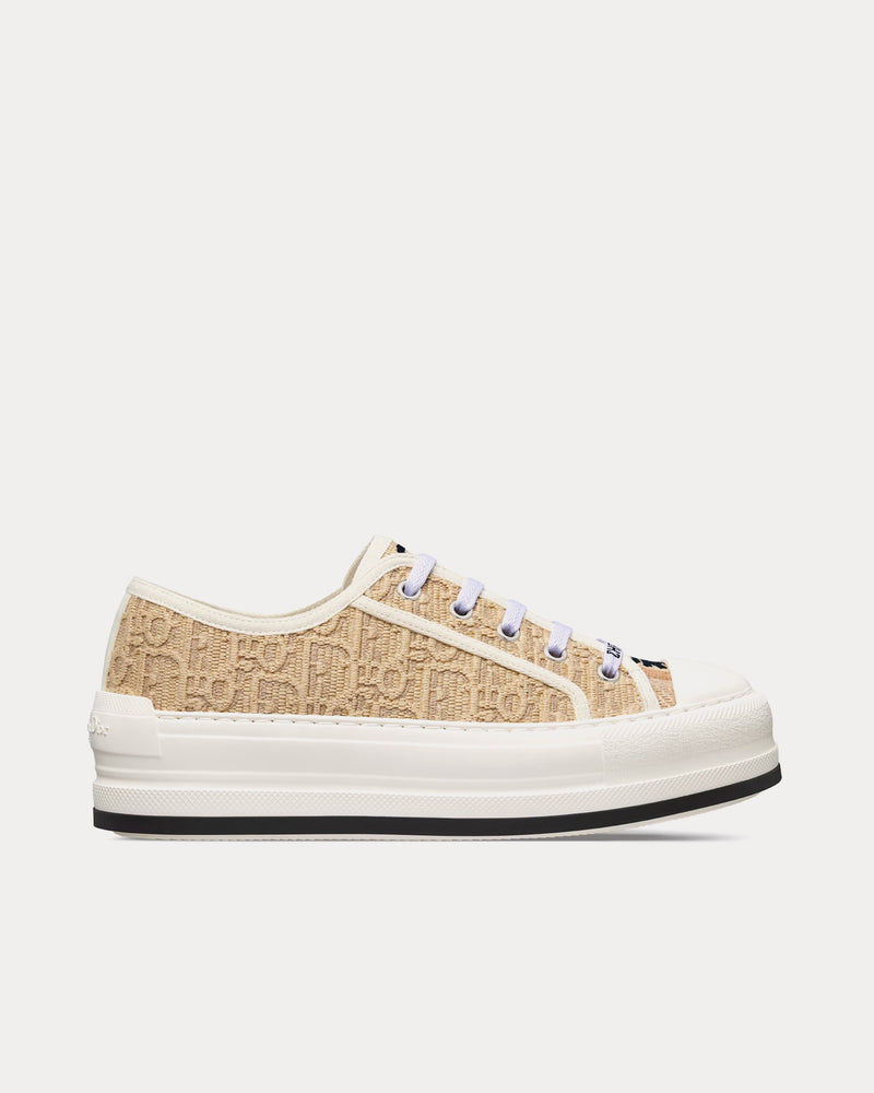 Dior Walk'n'Dior Platform Natural Raffia-Effect Cotton Embroidered with Dior Oblique Motif Low Top Sneakers - 1