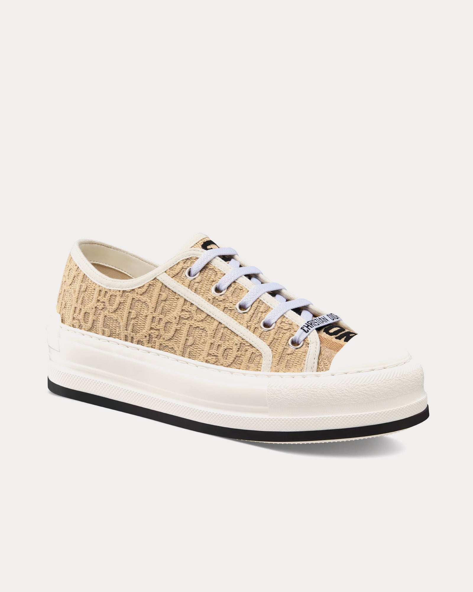 Dior Walk'n'Dior Platform Natural Raffia-Effect Cotton Embroidered with Dior Oblique Motif Low Top Sneakers - 3