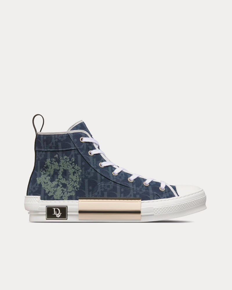 Dior x Denim Tears Dior Tears B23 Blue Dior Oblique and Peace Sign Dior Tears Denim High Top Sneakers - 1