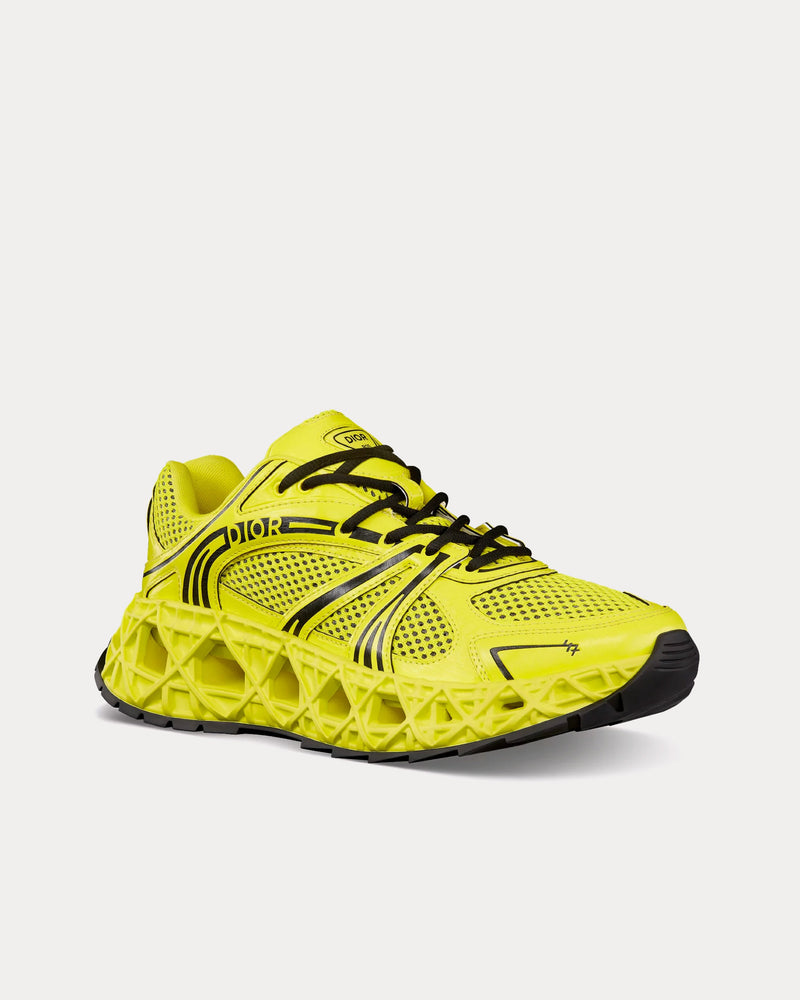 Dior x Kaws B35 NXXT Yellow Technical Fabric and Yellow Technical Mesh Low Top Sneakers - 3