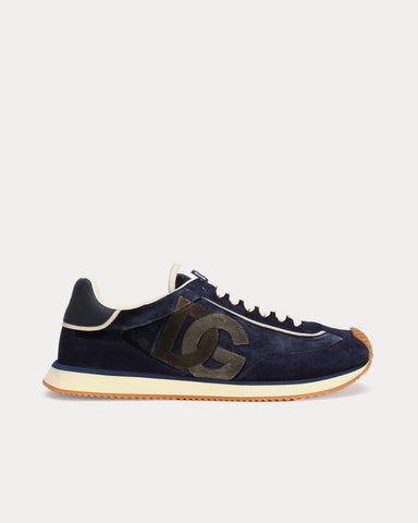 Dolce & Gabbana DG Cushion Velvet & Calfskin Navy Low Top Sneakers