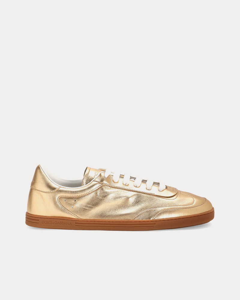 Dolce & Gabbana Saint Tropez Foiled Leather Gold Low Top Sneakers - 1