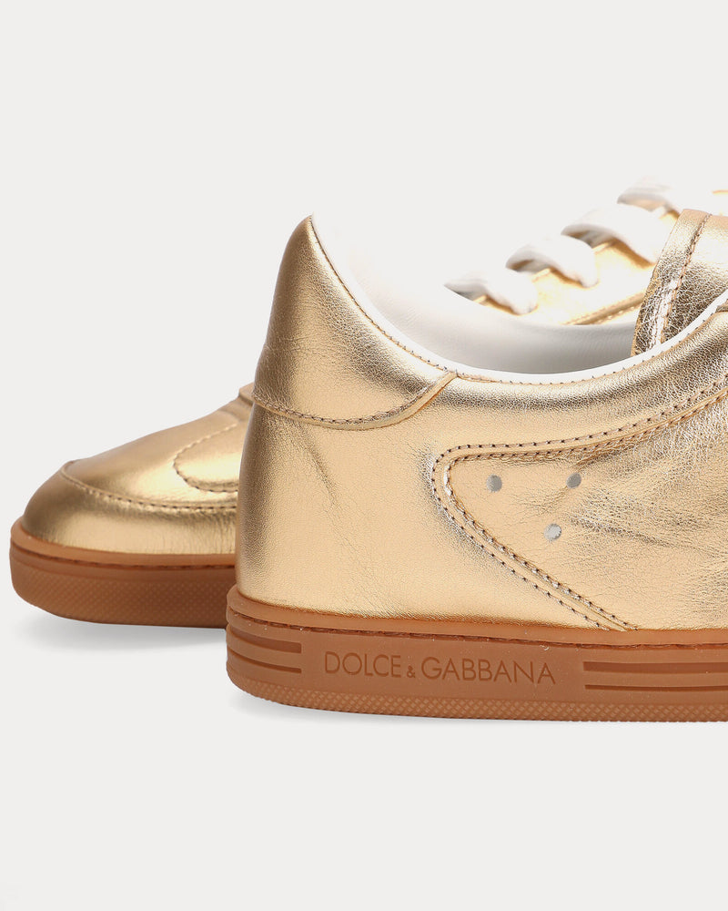 Dolce & Gabbana Saint Tropez Foiled Leather Gold Low Top Sneakers - 4