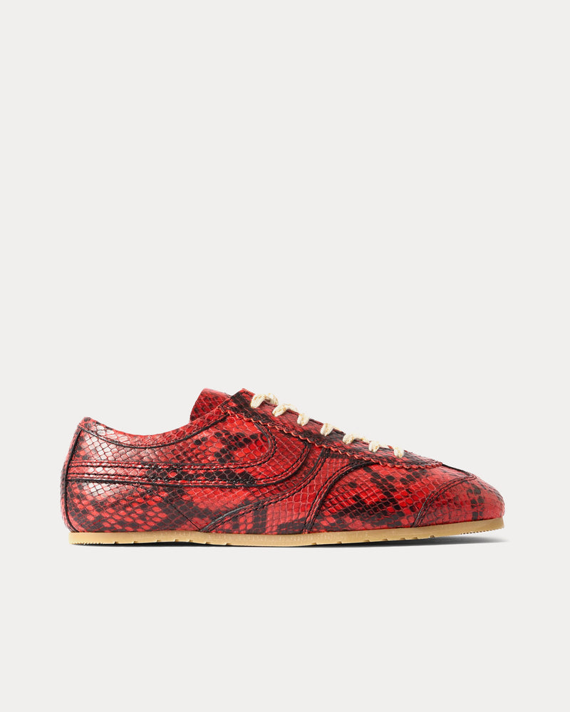 Dries Van Noten Dustin Snakeskin Printed Leather Vermillon Low Top Sneakers - 1