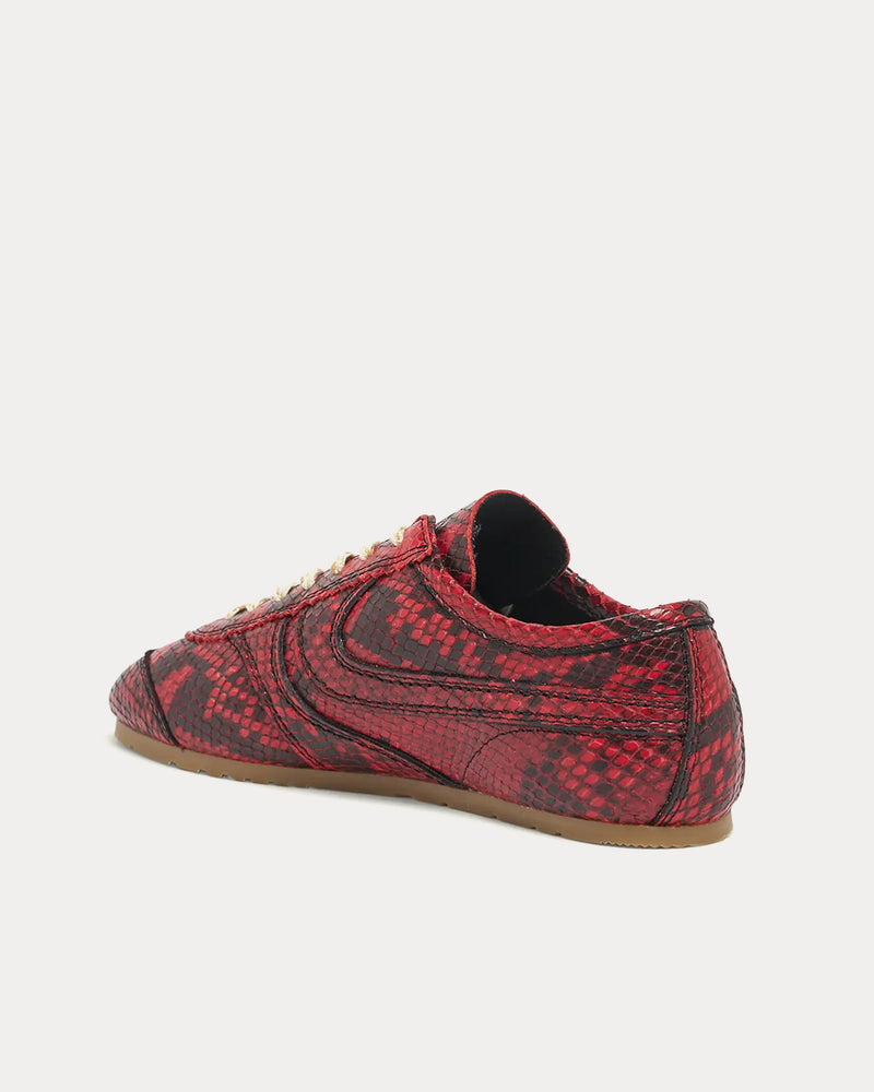 Dries Van Noten Dustin Snakeskin Printed Leather Vermillon Low Top Sneakers - 2