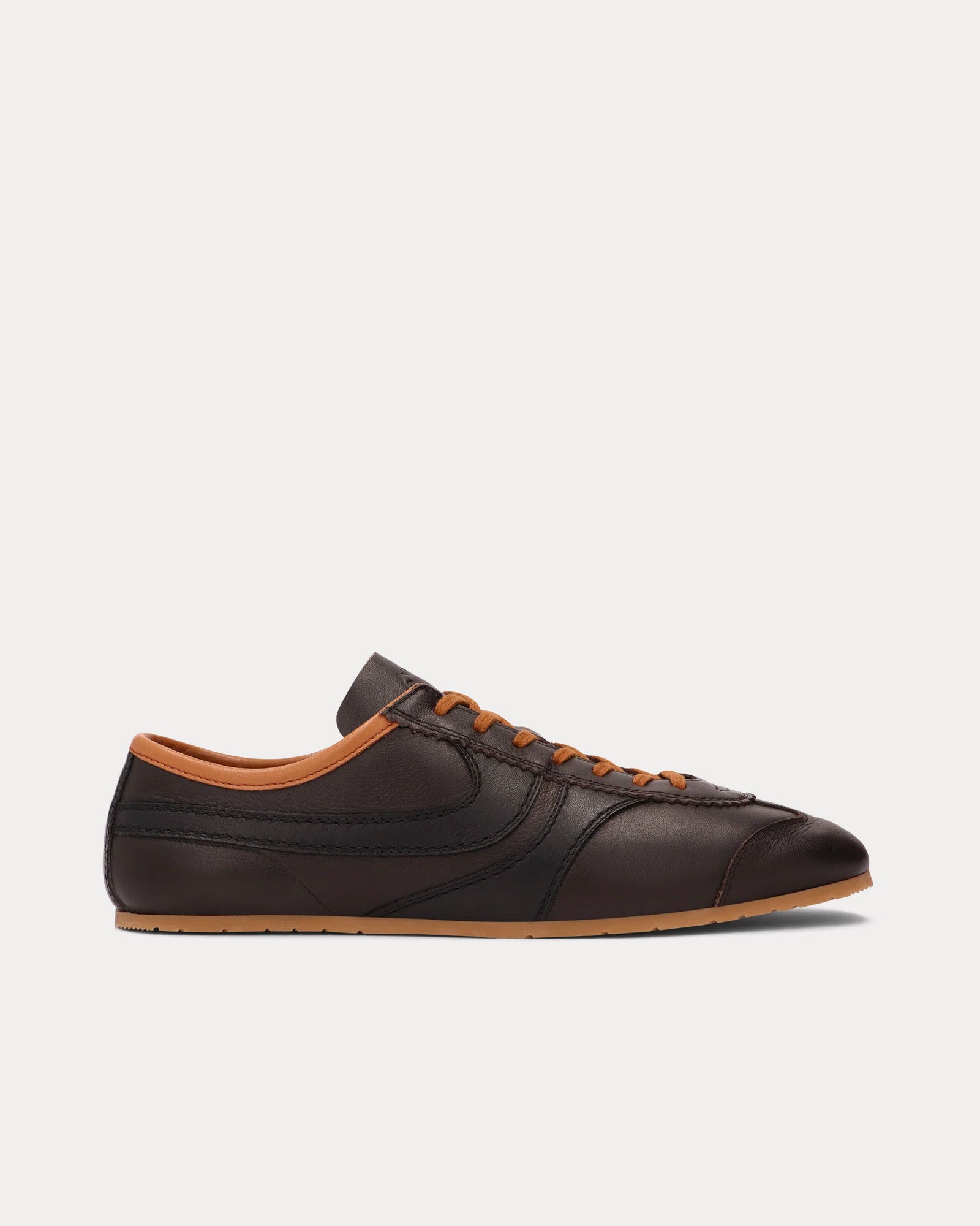 Dries Van Noten 70's Leather Dark Brown Low Top Sneakers - 1