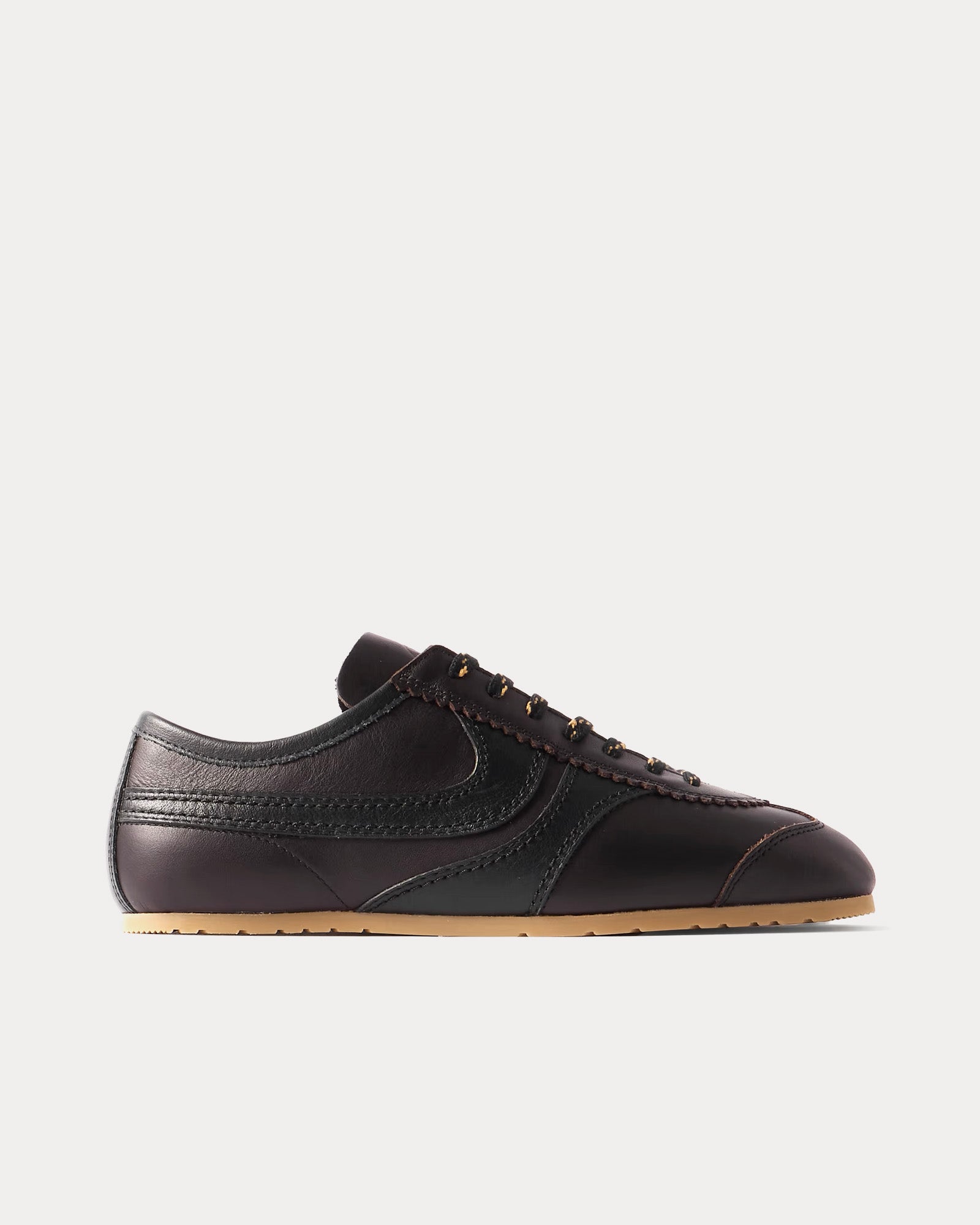 Dries Van Noten 70's Leather Dark Brown Low Top Sneakers - 1