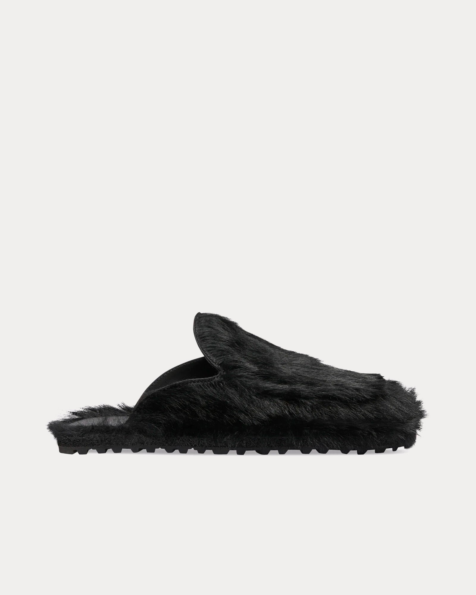 Dries Van Noten Leather-Trimmed Calf Hair Black Sliders - 1