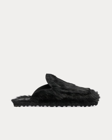 Dries Van Noten Leather-Trimmed Calf Hair Black Sliders