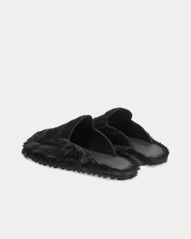 Dries Van Noten Leather-Trimmed Calf Hair Black Sliders - 3