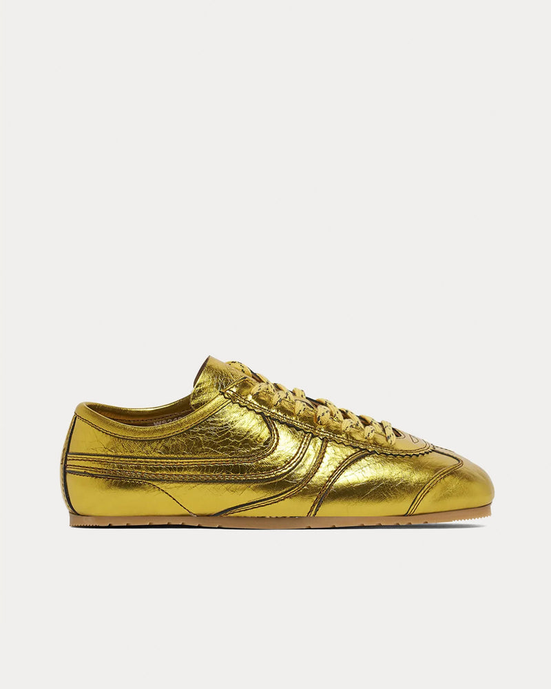 Dries Van Noten Dustin Metallic Leather Gold Low Top Sneakers - 1