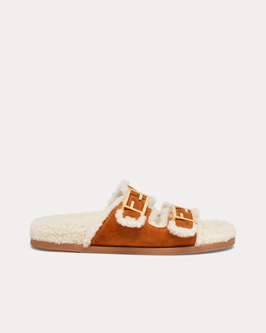 Fendi Feel Sheepskin Beige Slides