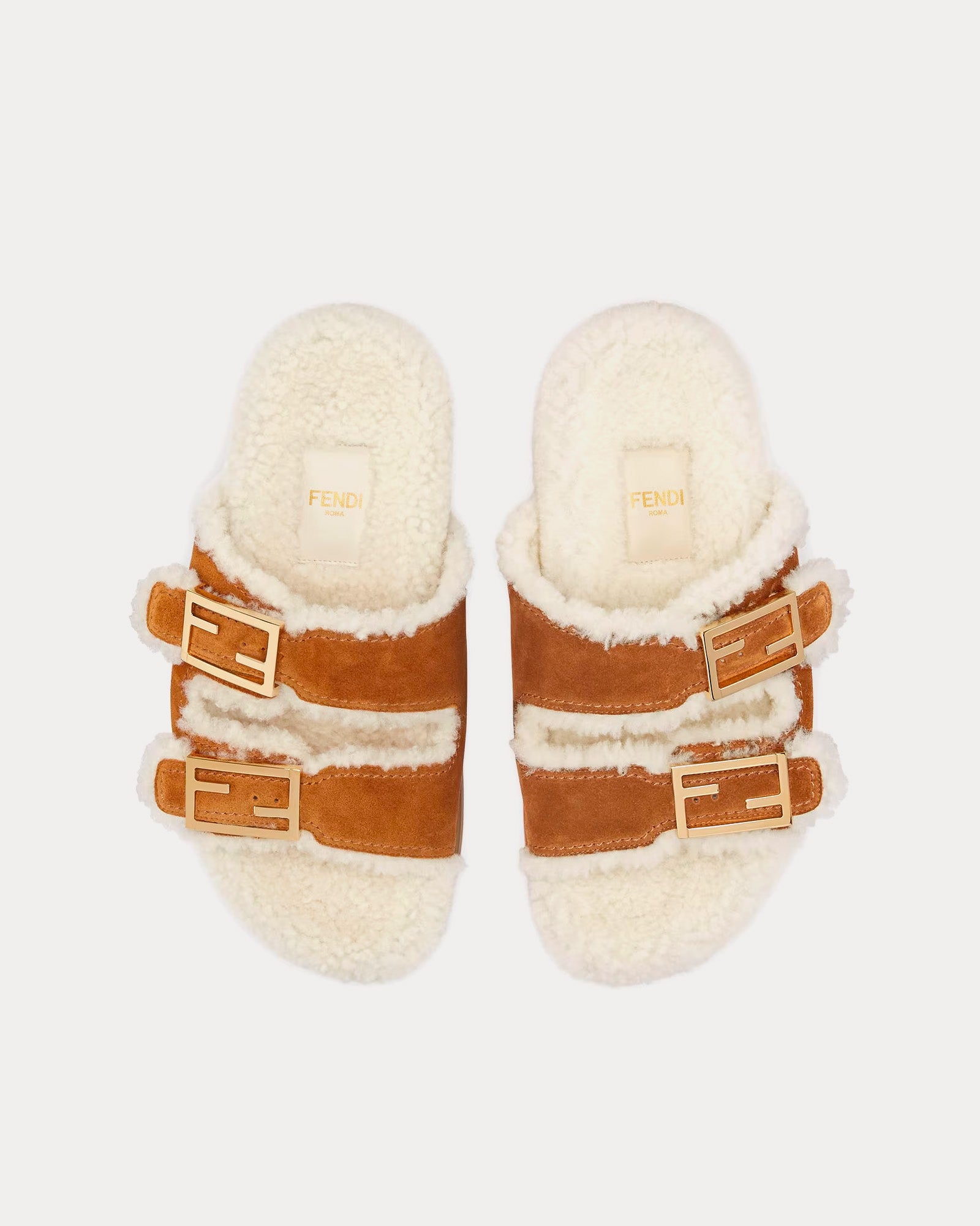 Fendi Feel Sheepskin Beige Slides - 2