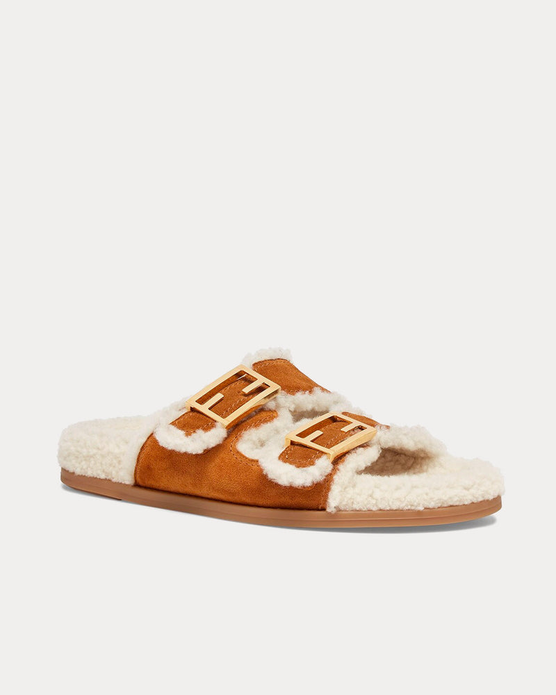 Fendi Feel Sheepskin Beige Slides - 3