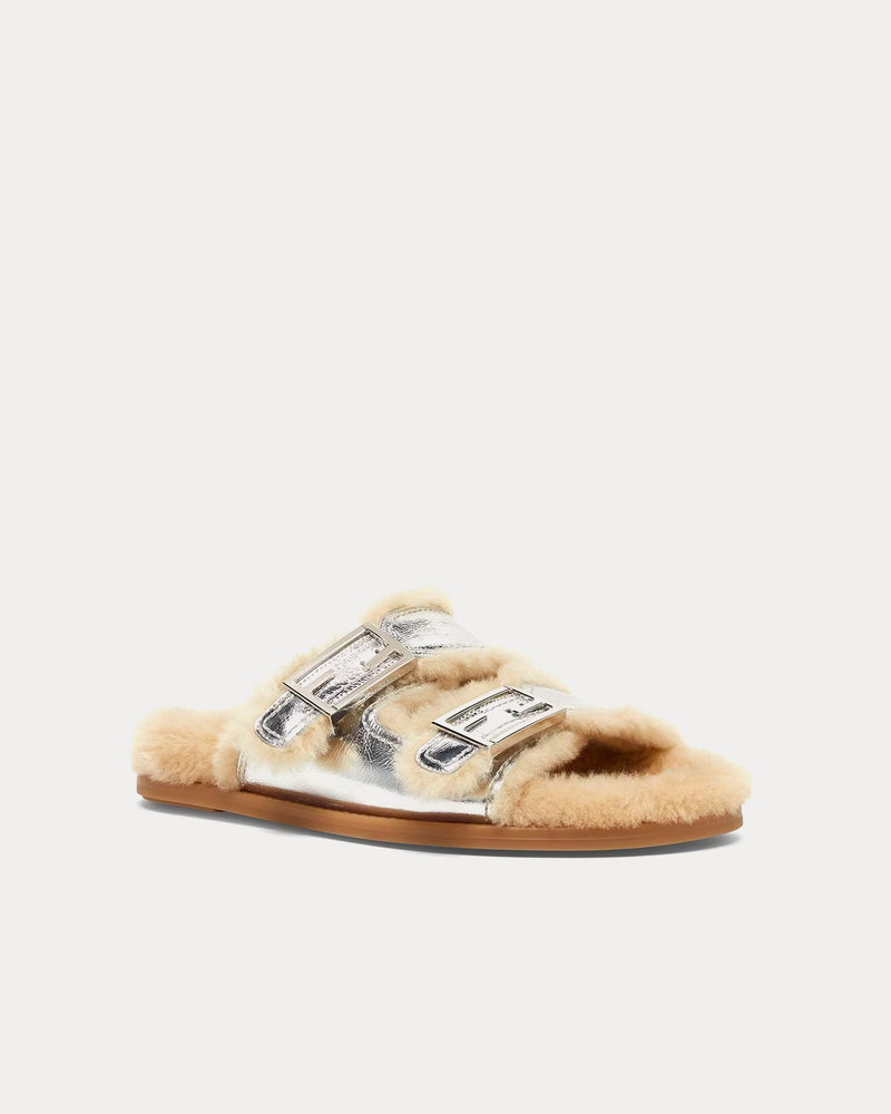 Fendi Feel Nappa Leather Silver Slides - 3