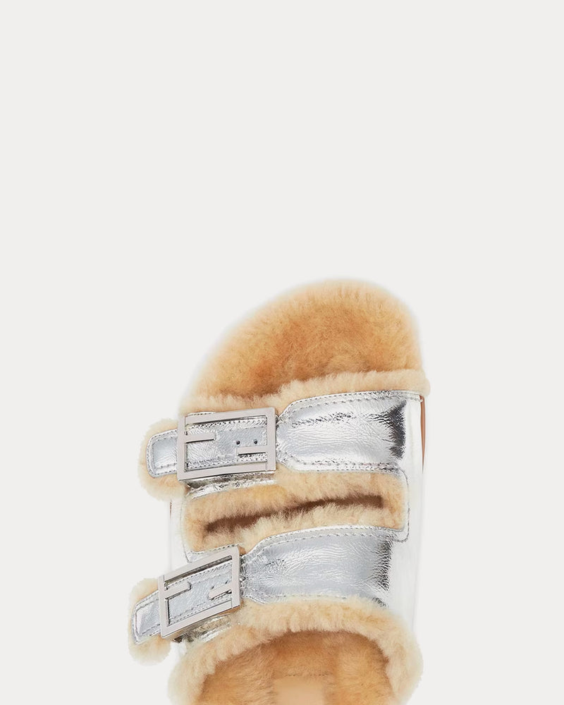 Fendi Feel Nappa Leather Silver Slides - 4