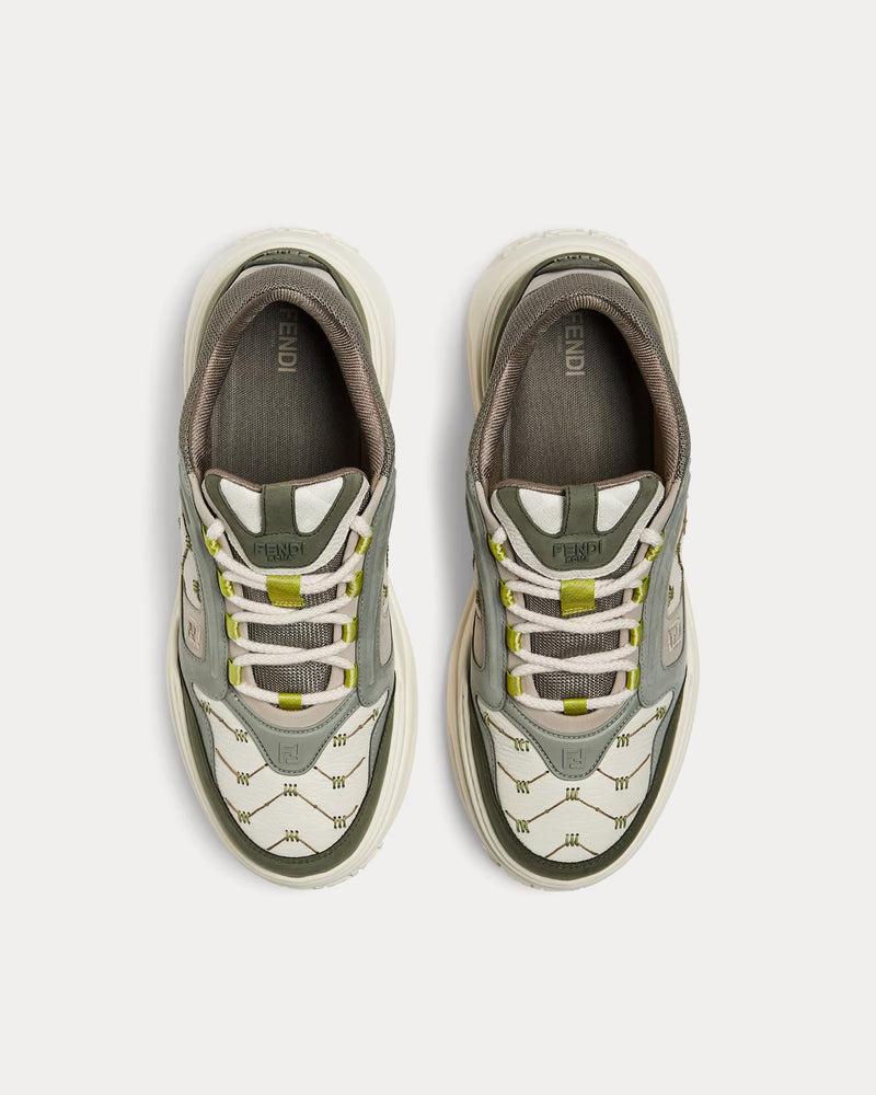 Fendi Force Leather & Nubuck White / Green Low Top Sneakers - 2