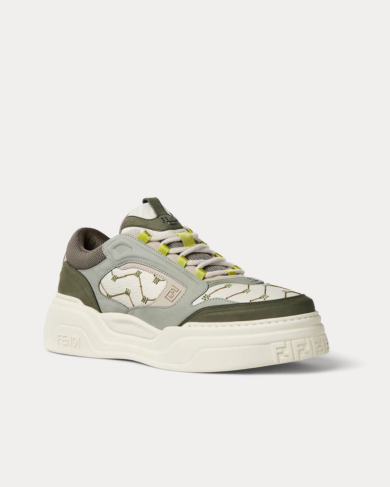 Fendi Force Leather & Nubuck White / Green Low Top Sneakers - 3