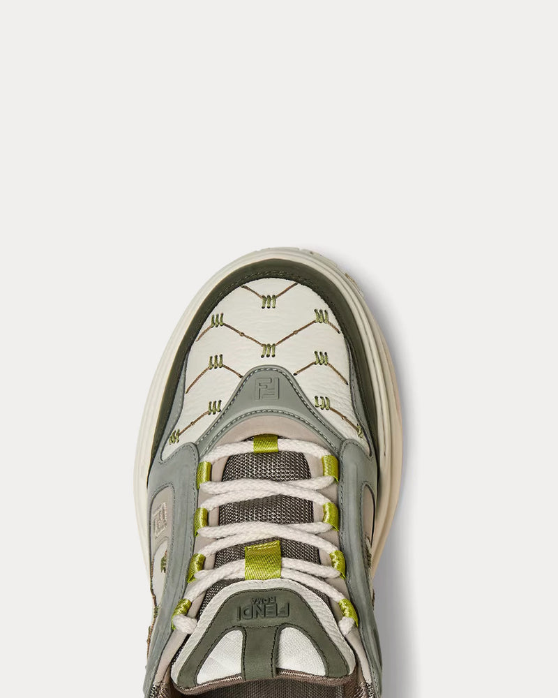 Fendi Force Leather & Nubuck White / Green Low Top Sneakers - 4